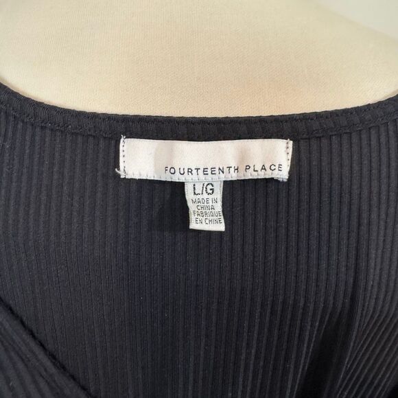 FOURTEENTH PLACE square neck rib knit body-con midi dress | large | black - Picture 6 of 10